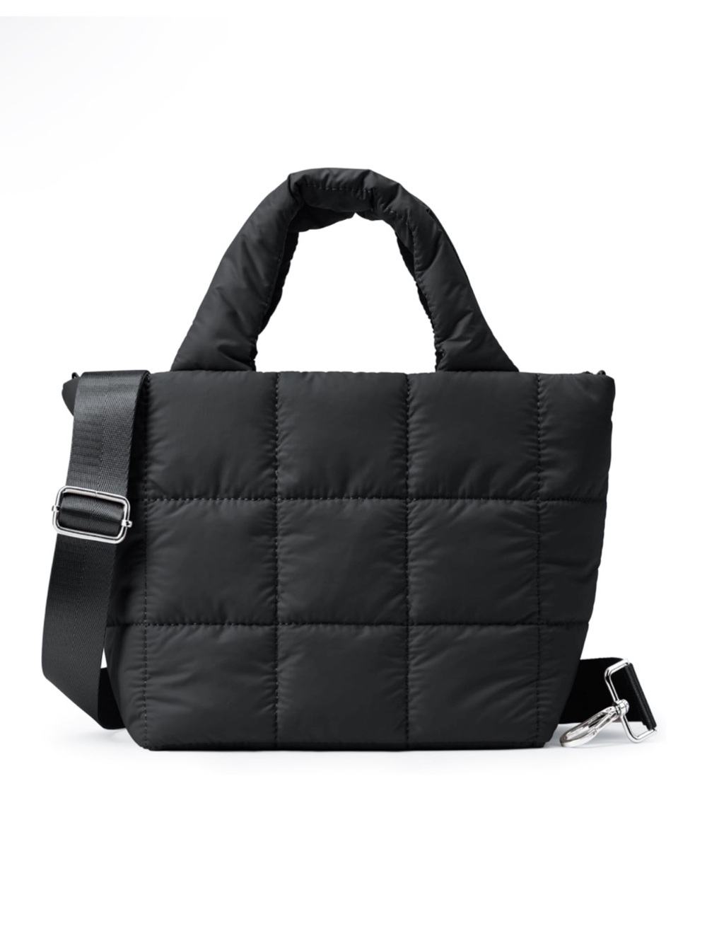 Quilted Puffer Tote Bag  - Black